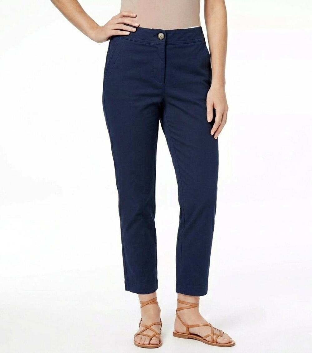 J Jill Live-in Chino Pants Size 2 Slim Crop Navy Blue Career Casual Womens New